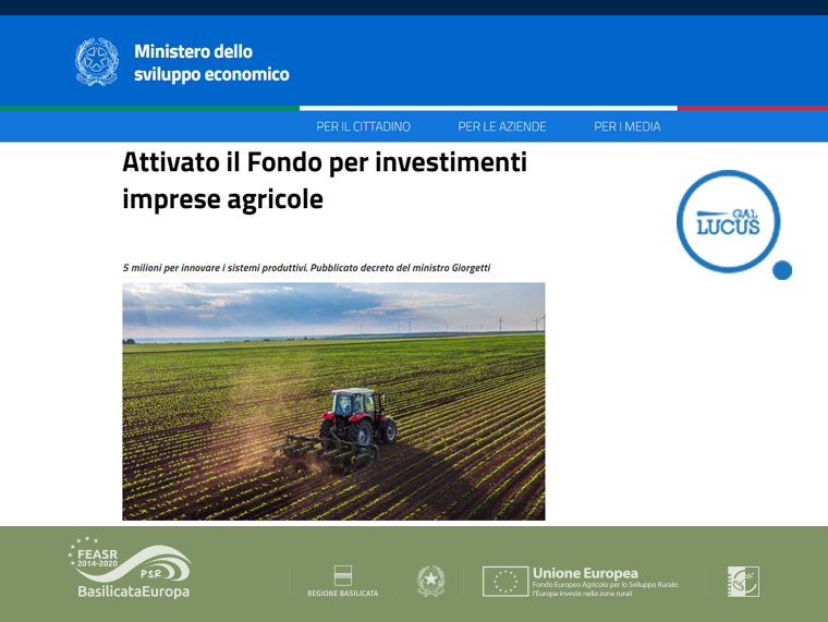 Attivato il Fondo per investimenti imprese agricole