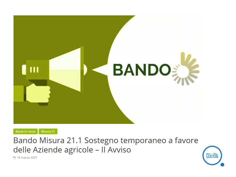 Bando Misura 21.1 Sostegno temporaneo a favore delle Aziende agricole – II Avviso