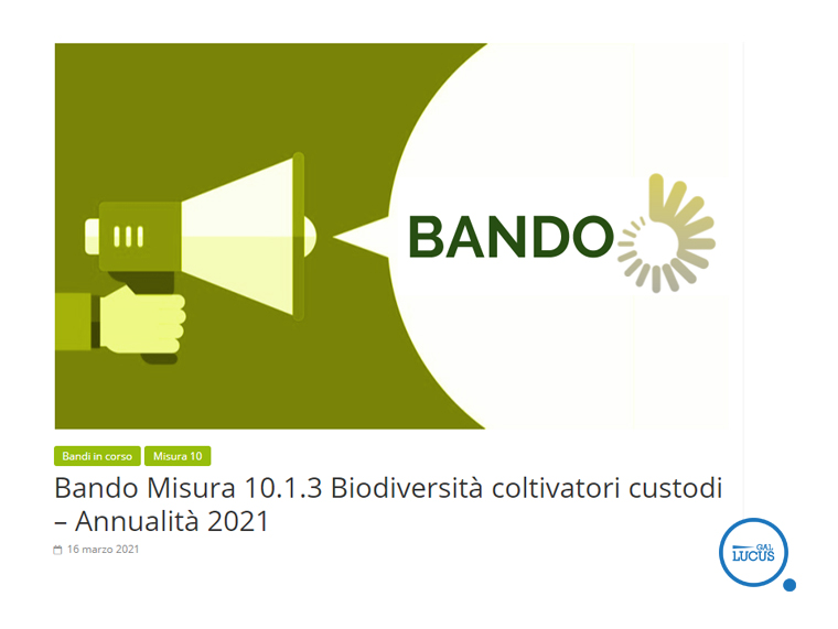 Bando Misura 10.1.3 Biodiversità coltivatori custodi – Annualità 2021